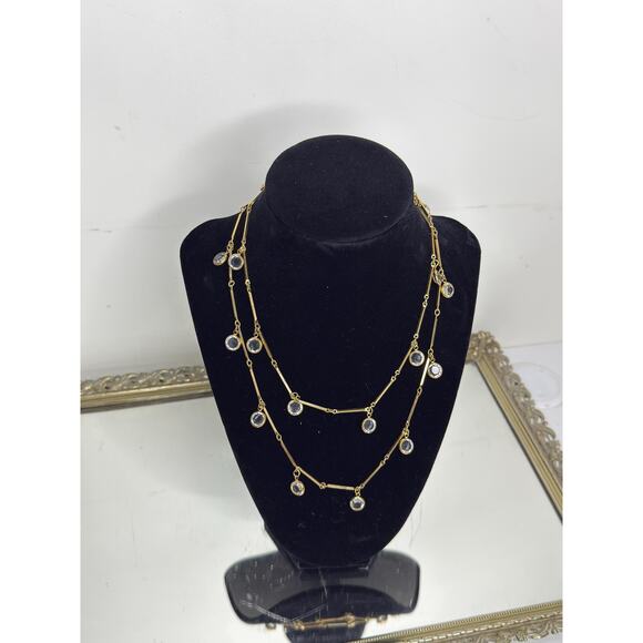 Gold Tone Signed Swarovski Clear Crystal Long Necklace 34”, Bezel Crystal, Facet - Picture 6 of 9